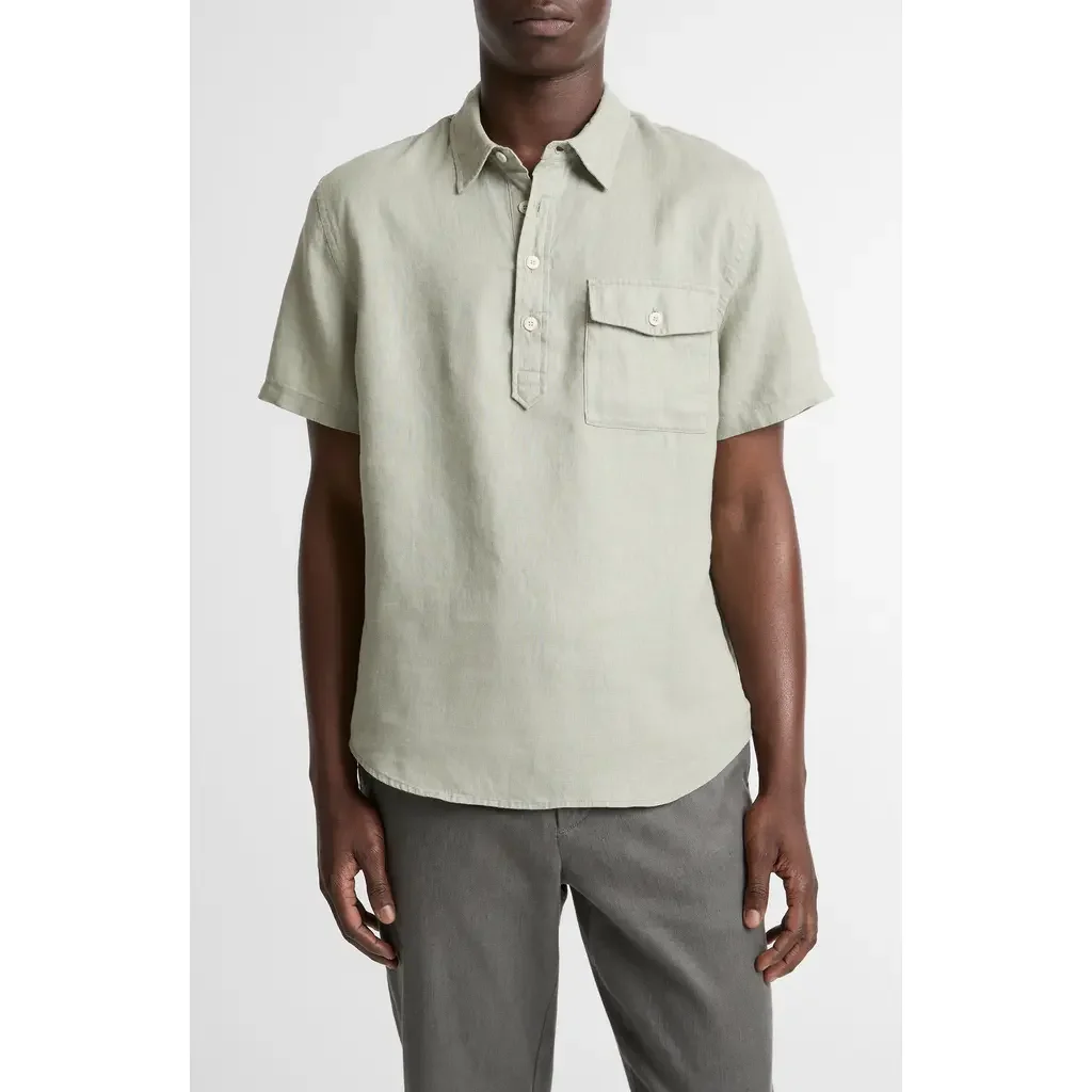 Vince Vince Short Sleeve Linen Popover Shirt in Matcha — Men Spring ivory Tops