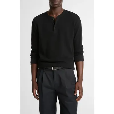 Vince Vince Jacquard Long Sleeve Henley in Black — Men Winter black Tops