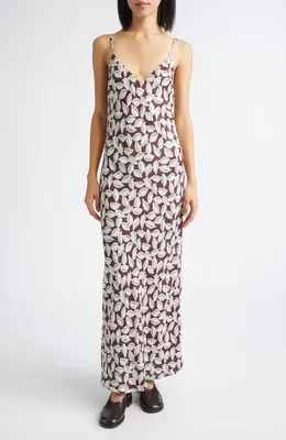 Bode Bode Paper Birch Print Slipdress in Brown White — Women Autumn brown Dresses