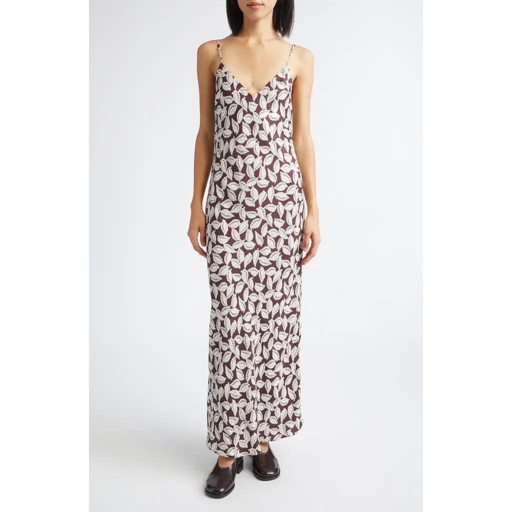Bode Bode Paper Birch Print Slipdress in Brown White — Women Autumn brown Dresses