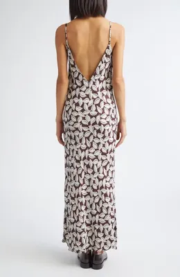 Bode Bode Paper Birch Print Slipdress in Brown White — Women Autumn brown Dresses