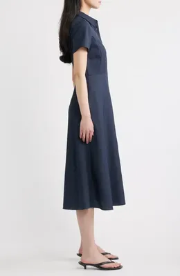 Theory Theory City Fit & Flare Midi Shirtdress in Nocturne Navy — Women Winter navy Midi Dresses