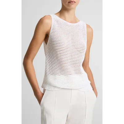Vince Vince Cotton Blend Cord Openwork Tank in Optic White — Women Winter white Tops