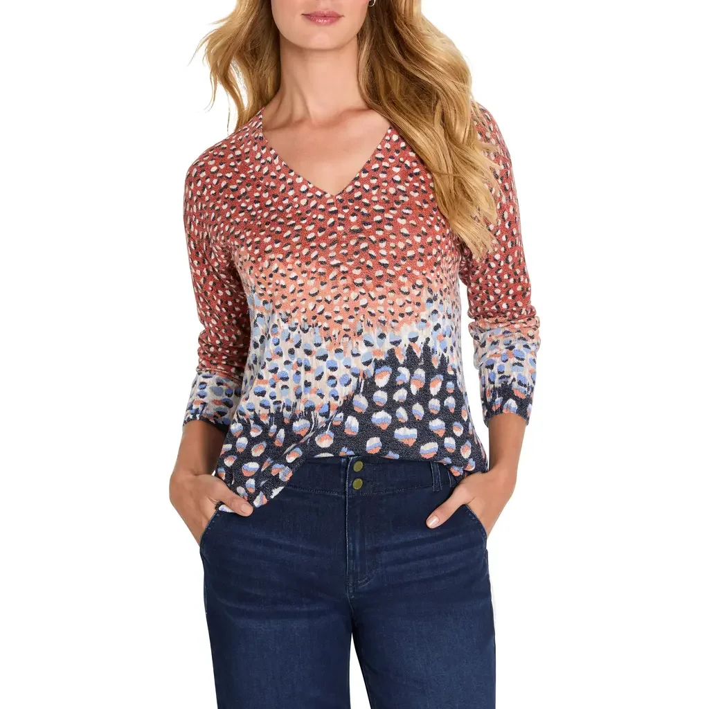 NIC+ZOE NIC+ZOE Blue Dahlia Sweater in Blue Multi — Women Summer red Tops