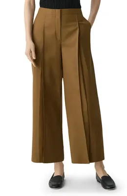 Theory Theory Pleated High Waist Wide Leg Pants in Dark Bronze — Women Autumn camel Trousers & Chinos