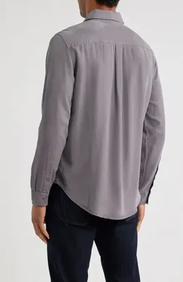 AG AG Aiden Solid Lyocell Button-Up Shirt in Raw Iron — Men Summer grey Tops
