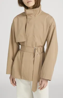 FRAME FRAME The Short Field Trench Coat in Khaki — Women Autumn beige Outerwear