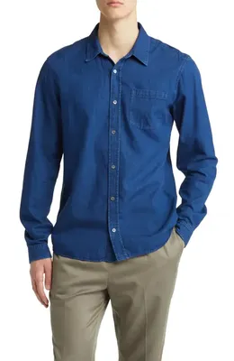 FRAME FRAME Cotton & Linen Chambray Button-Up Shirt in Maritime — Men Winter navy Tops