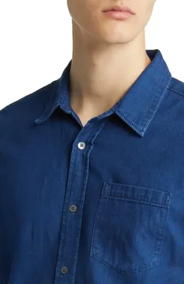 FRAME FRAME Cotton & Linen Chambray Button-Up Shirt in Maritime — Men Winter navy Tops