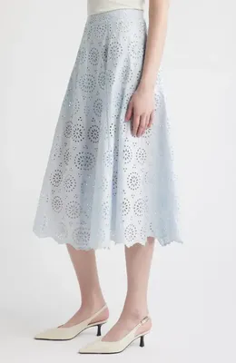 FRAME FRAME The Solstice Eyelet Midi Skirt in Ice Blue — Women Winter white Skirts