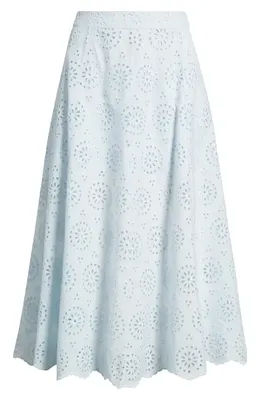 FRAME FRAME The Solstice Eyelet Midi Skirt in Ice Blue — Women Winter white Skirts