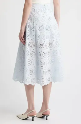 FRAME FRAME The Solstice Eyelet Midi Skirt in Ice Blue — Women Winter white Skirts