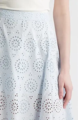 FRAME FRAME The Solstice Eyelet Midi Skirt in Ice Blue — Women Winter white Skirts