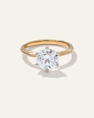 Quince Quince Women's Lab Grown Diamond Round Six Prong Knife Edge Engagement Ring 2ct in Yellow Gold — Women Spring gold Accessories