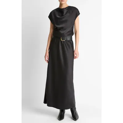 Vince Vince Draped Cowl Neck Cap Sleeve Midi Dress in Black — Women Winter black Midi Dresses