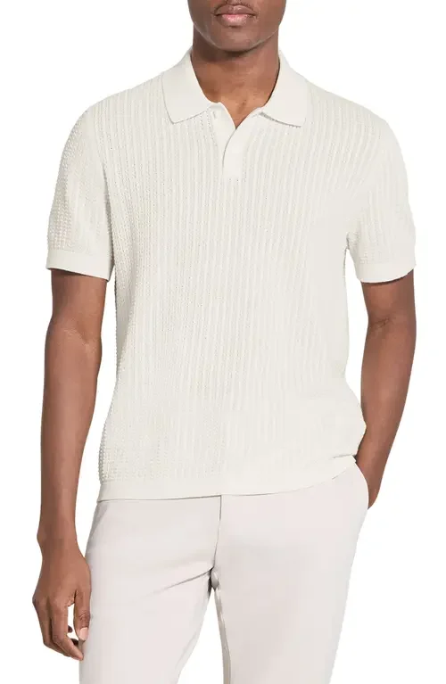 Theory Theory Tactile Cotton Polo in Winter Ivory - 2H5 — Men Winter white Tops