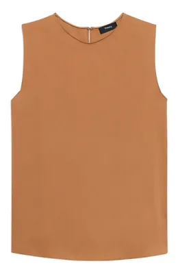Theory Theory Sleeveless Silk Blouse in Bright Cognac — Women Autumn camel Blouses