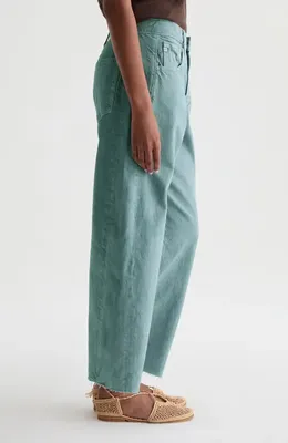 AG AG Hattie Raw Hem High Waist Crop Barrel Jeans in Sunwashed Sulfur Jade — Women Summer green Pants