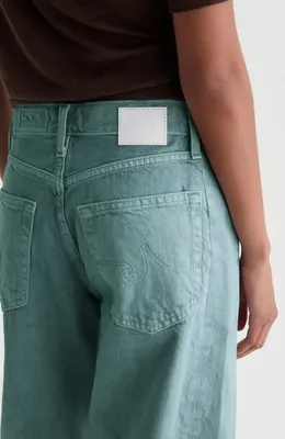 AG AG Hattie Raw Hem High Waist Crop Barrel Jeans in Sunwashed Sulfur Jade — Women Summer green Pants