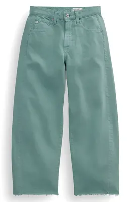 AG AG Hattie Raw Hem High Waist Crop Barrel Jeans in Sunwashed Sulfur Jade — Women Summer green Pants