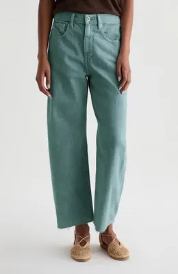 AG AG Hattie Raw Hem High Waist Crop Barrel Jeans in Sunwashed Sulfur Jade — Women Summer green Pants