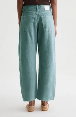 AG AG Hattie Raw Hem High Waist Crop Barrel Jeans in Sunwashed Sulfur Jade — Women Summer green Pants