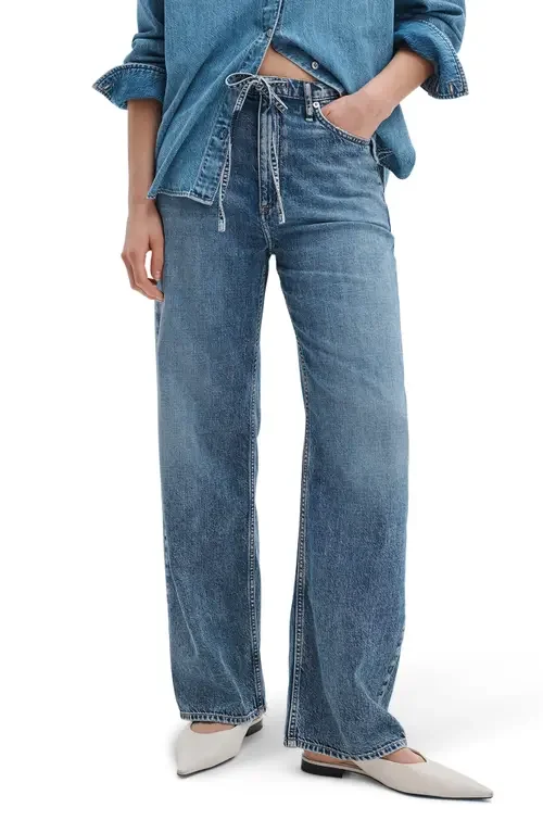 rag & bone rag & bone Featherweight Phoebe Drawstring Wide Leg Jeans in Everglade — Women Summer blue Pants