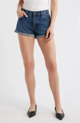 FRAME FRAME The Darling Cuffed Denim Shorts in Honeybee — Women Winter blue Shorts