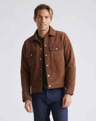Quince Quince | Men's Italian Suede Trucker Jacket in Dark Chestnut — Men Autumn brown Outerwear