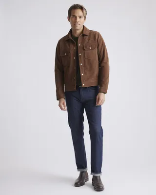 Quince Quince | Men's Italian Suede Trucker Jacket in Dark Chestnut — Men Autumn brown Outerwear