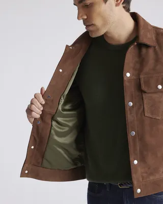 Quince Quince | Men's Italian Suede Trucker Jacket in Dark Chestnut — Men Autumn brown Outerwear