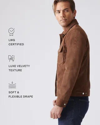 Quince Quince | Men's Italian Suede Trucker Jacket in Dark Chestnut — Men Autumn brown Outerwear