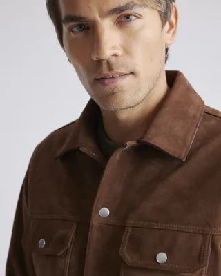 Quince Quince | Men's Italian Suede Trucker Jacket in Dark Chestnut — Men Autumn brown Outerwear