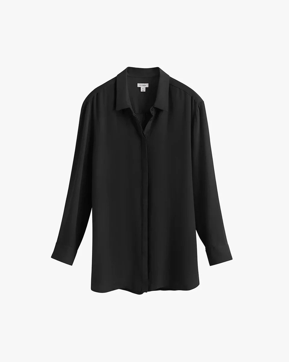 Cuyana Tencel Oversized Shirt in black — Winter black Tops