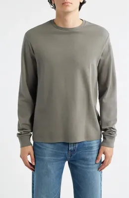 FRAME FRAME Duo Fold Long Sleeve Cotton T-Shirt in Smoky Green — Men Autumn grey Tops