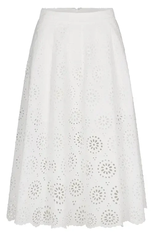 FRAME FRAME The Solstice Eyelet Midi Skirt in White — Women Winter white Skirts