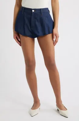 FRAME FRAME The Shell Bubble Hem Denim Shorts in Puzzle — Women Winter navy Shorts