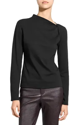 Theory Theory Twistet Slash Neck Top in Black — Women Winter black T-Shirts & Tees