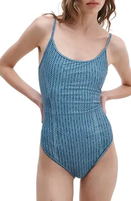 rag & bone rag & bone Miramar Faux Denim One-Piece Swimsuit in Indigo Wash — Women Summer teal Swimwear
