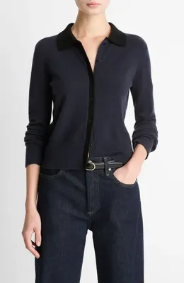 Vince Vince Wool & Cashmere Blend Cardigan in Night Marine/Black — Women Summer black Tops