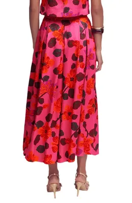 Boden Boden Verity Floral Pleated Faille Maxi Skirt in Pink Floral Print — Women Spring red Maxi Skirts