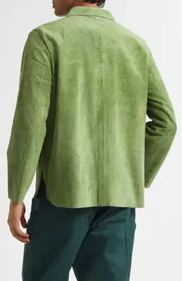 Bode Bode Suede Overshirt in Green — Men Autumn khaki Outerwear