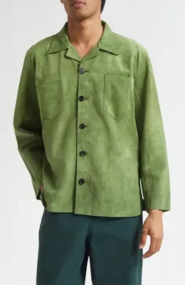 Bode Bode Suede Overshirt in Green — Men Autumn khaki Outerwear