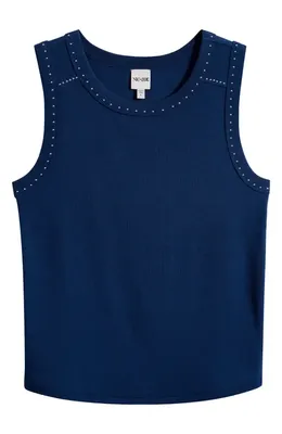 NIC+ZOE NIC+ZOE Perfect Studded Cotton Blend Rib Tank in Rich Indigo — Women Winter navy Tops