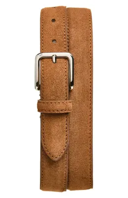 Vince Vince Alex Stitched Suede Belt in Saddle — Men Autumn camel Accessories