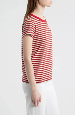 rag & bone rag & bone The Slub Stripe T-Shirt in Red Burgundy Multi — Women Autumn red Tops