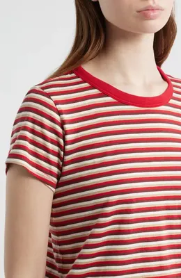 rag & bone rag & bone The Slub Stripe T-Shirt in Red Burgundy Multi — Women Autumn red Tops