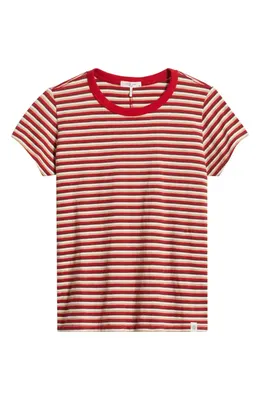 rag & bone rag & bone The Slub Stripe T-Shirt in Red Burgundy Multi — Women Autumn red Tops