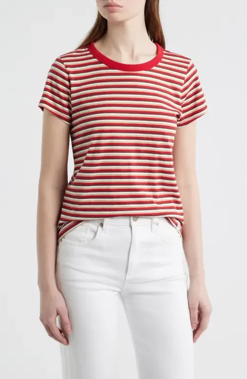 rag & bone rag & bone The Slub Stripe T-Shirt in Red Burgundy Multi — Women Autumn red Tops