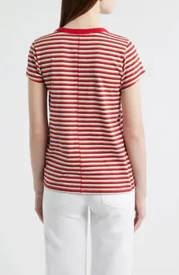 rag & bone rag & bone The Slub Stripe T-Shirt in Red Burgundy Multi — Women Autumn red Tops